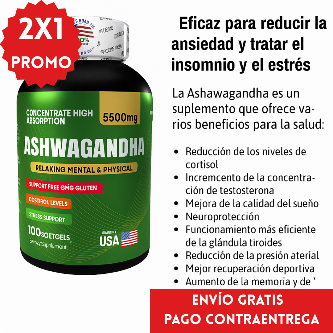 Oferta Especial 2x1: Ashawagandha™, reduce la ansiedad, el estrés y mejora la calidad del sueño.