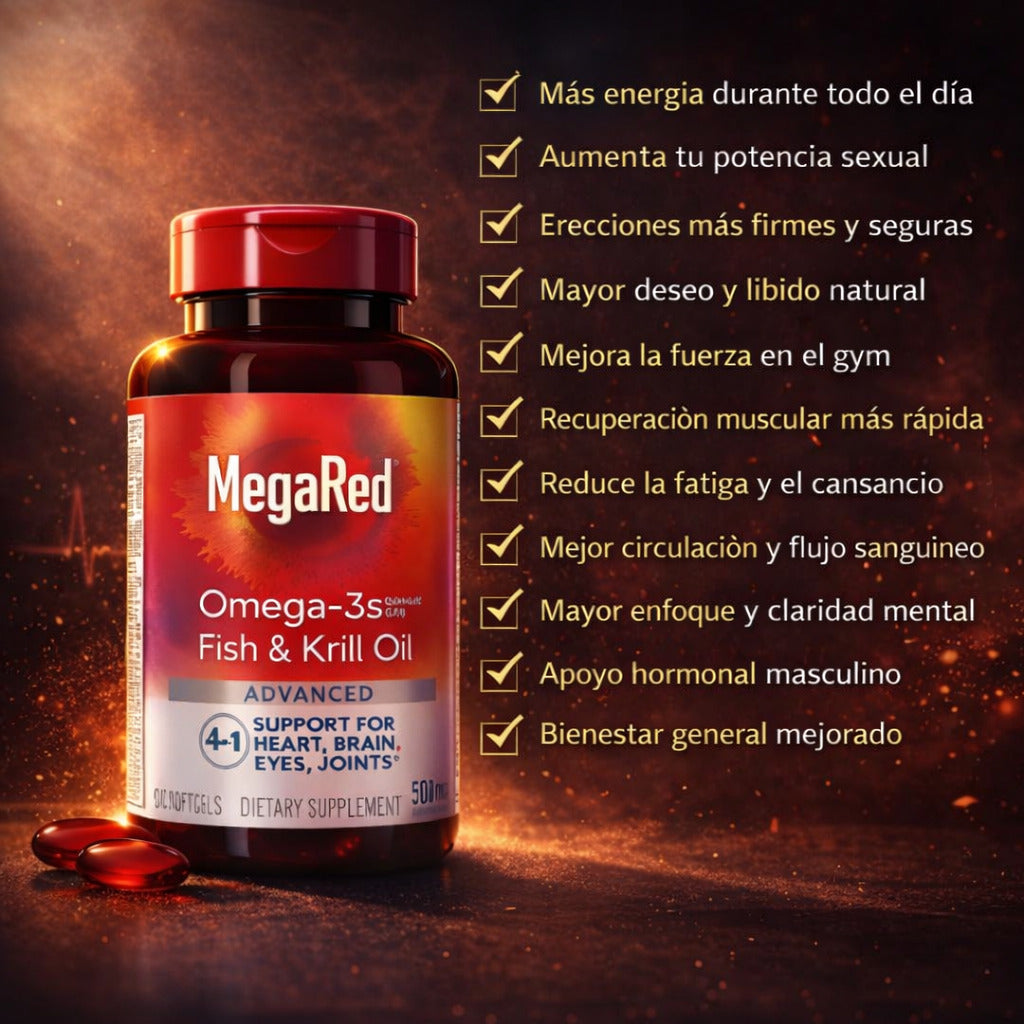 50% OFF - MEGA RED OMEGA 3 PRO™: Suplemento  Para Más energía, más fuerza y mejor rendimiento en una sola cápsula.
