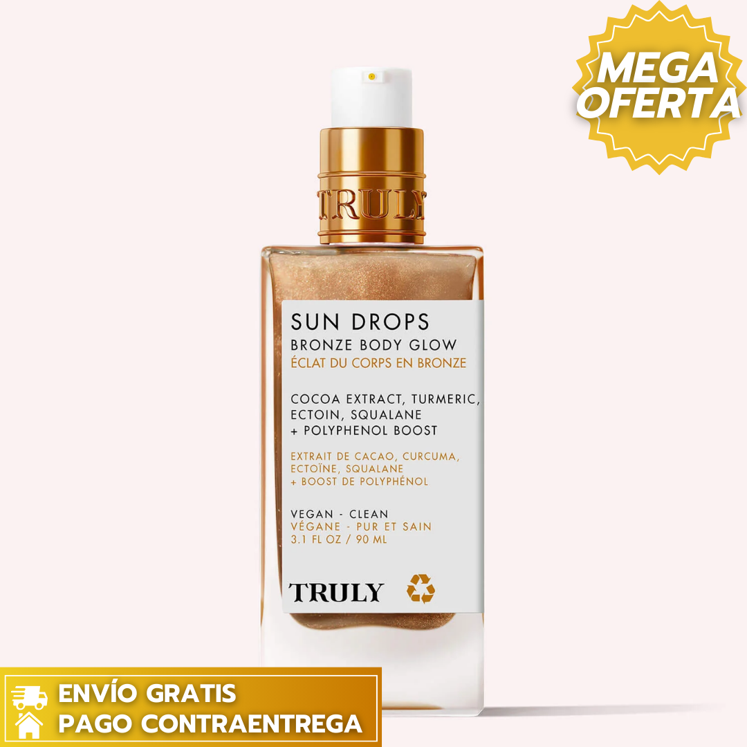 Truly Sun Drops Bronze Body Glow™: Brillo corporal hidratante que deja la piel suave, luminosa y radiante con un acabado sedoso.
