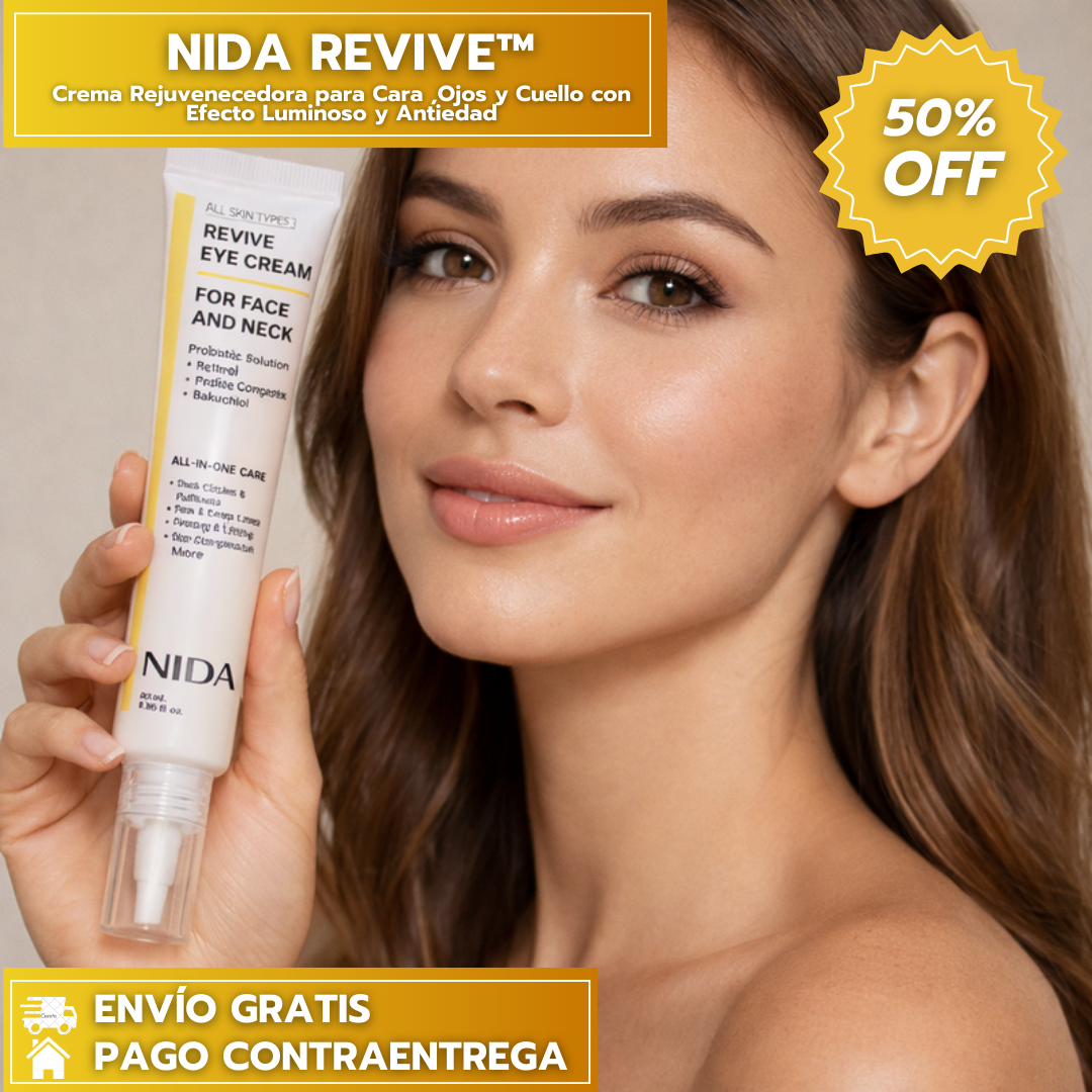 50%OFF  NIDA REVIVE™: Crema Rejuvenecedora para Cara ,Ojos y Cuello con Efecto Luminoso y Antiedad