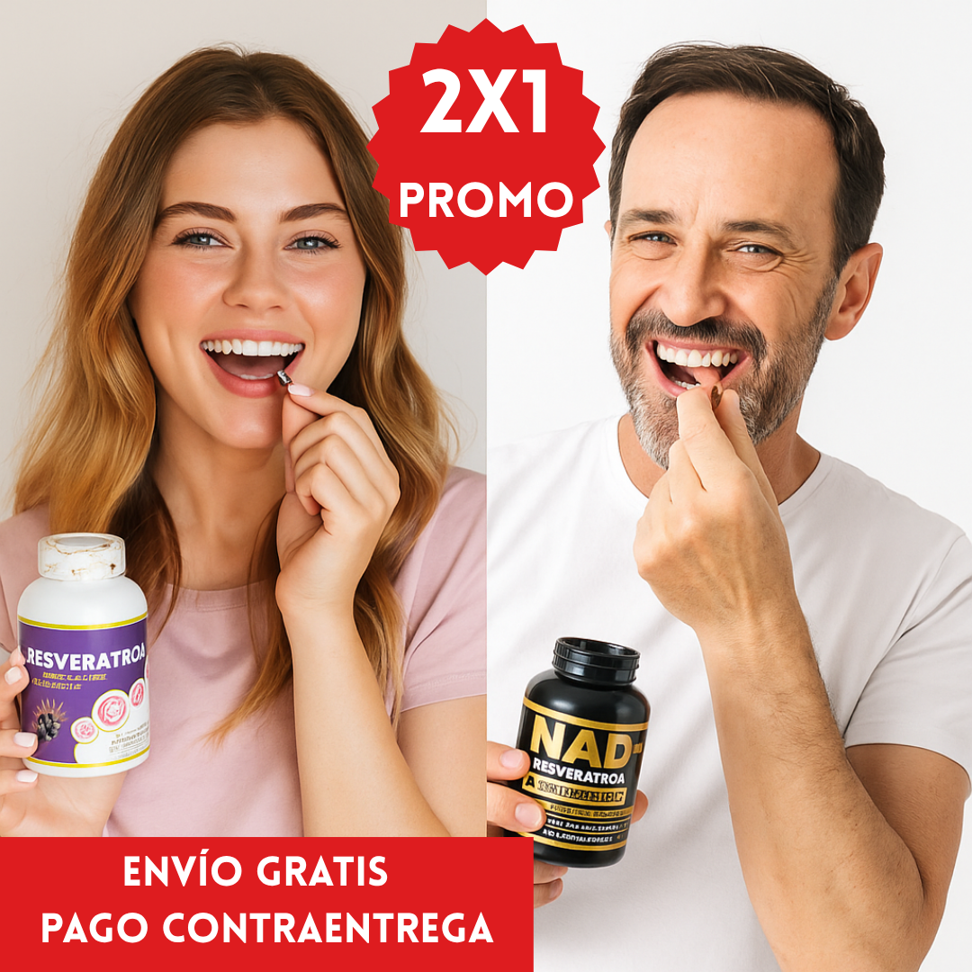 OFERTA ESPECIAL 2X1:Nad + Resveratrol™: Cápsulas que reactivan la energía celular y rejuvenecen desde el interior.