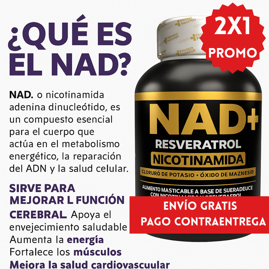 OFERTA ESPECIAL 2X1:Nad + Resveratrol™: Cápsulas que reactivan la energía celular y rejuvenecen desde el interior.