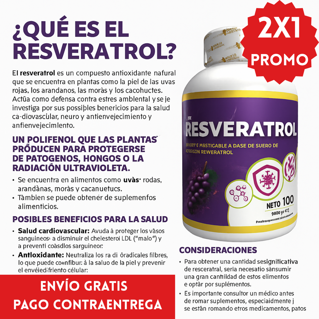 OFERTA ESPECIAL 2X1:Nad + Resveratrol™: Cápsulas que reactivan la energía celular y rejuvenecen desde el interior.