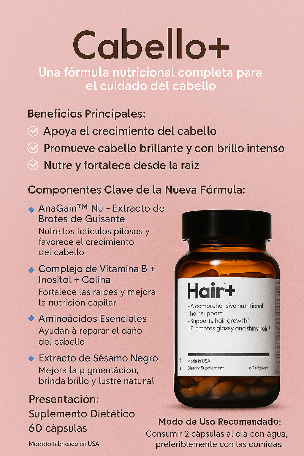 Oferta Especial 2x1 :BIGVITA Hair+™ ORIGINAL: ¡Luce un cabello más fuerte, brillante y saludable con Hair+!