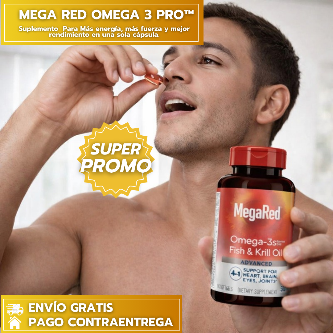 50% OFF - MEGA RED OMEGA 3 PRO™: Suplemento  Para Más energía, más fuerza y mejor rendimiento en una sola cápsula.
