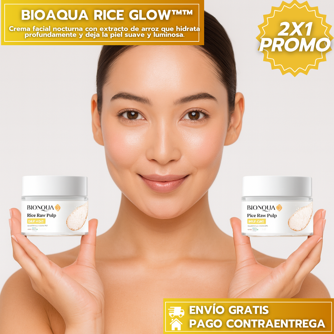 50%OFF 2x1: BIOAQUA RICE GLOW™ :Crema facial nocturna con extracto de arroz que hidrata profundamente y deja la piel suave y luminosa.