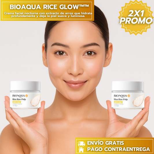 50%OFF 2x1: BIOAQUA RICE GLOW™ :Crema facial nocturna con extracto de arroz que hidrata profundamente y deja la piel suave y luminosa.
