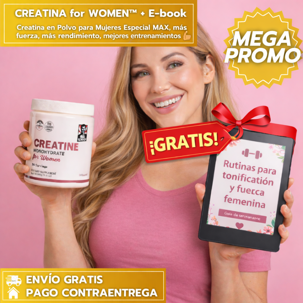 50%OFF- MONOHIDRATO DE CREATINA™ + E-Book 🎁 : Creatina en Polvo para Mujeres Especial MAX, más fuerza, más rendimiento, mejores entrenamientos 💪